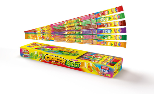 Мармелад в кислой обсыпке "CRAZY GUMMY CRAZY BELT" (кислый ремешок) ассорти 15гр*72шт*6 блоков.