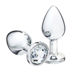 Серебристая коническая анальная пробка с прозрачным кристаллом - 8 см. (Цвет: прозрачный)