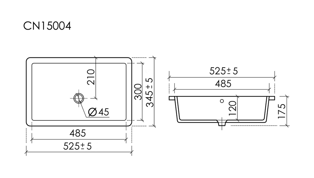 Раковина встраиваемая снизу Ceramicanova Era 525x345x175мм, c отверстием слива - перелива белый, арт.CN15004