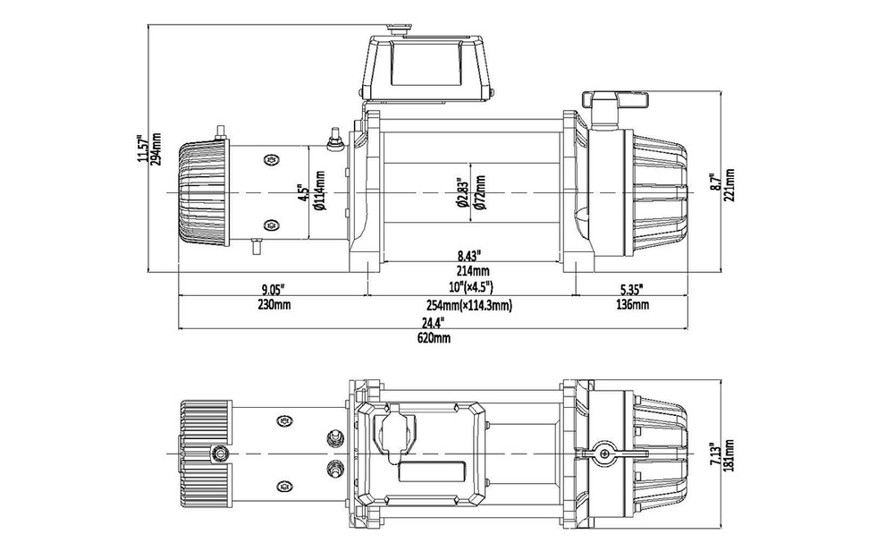 Лебёдка автомобильная электрическая 12V Runva 12500 lbs 5670 кг MAX влагозащищенная, стальной трос