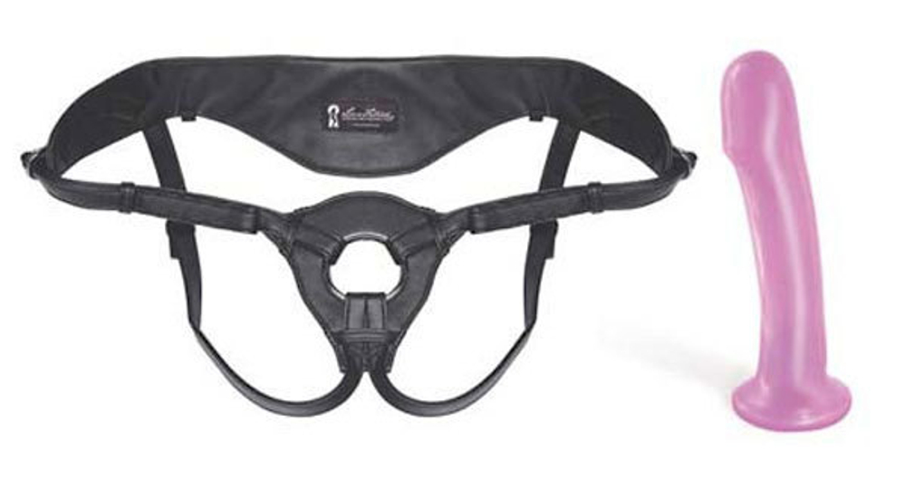 Черные кожаные трусики-джоки с лиловым фаллосом, 16,5 см