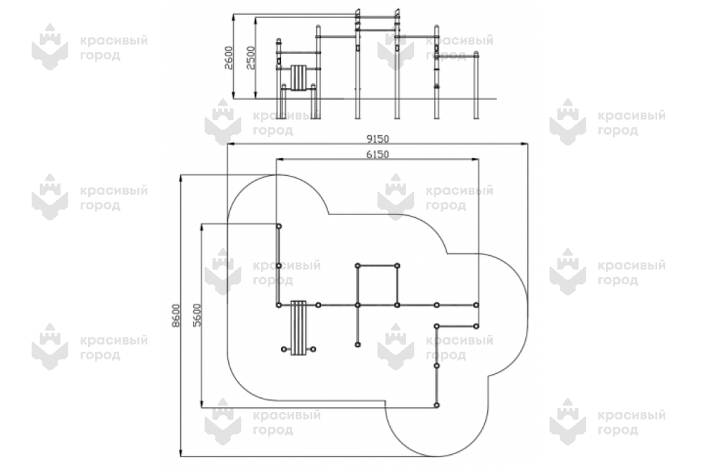 Комплекс воркаут 9 турников, шведская стенка, кольца, брусья и скамья для пресса