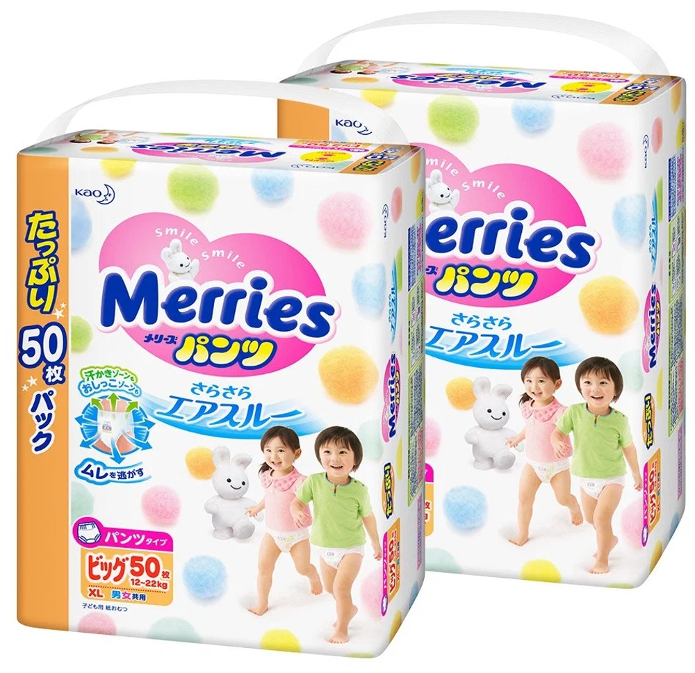 Подгузники-трусики для детей  Merries, размер XL 12-22кг/50шт