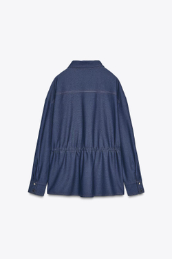 ZARA РУБАШКА-САФАРИ С ДЛИННЫМИ РУКАВАМИ, ИНДИГО