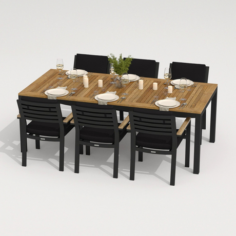 Обеденная группа Ideal Patio ТЕЛЛА БОНТА каркас карбон, стол тик 220, ткань черная