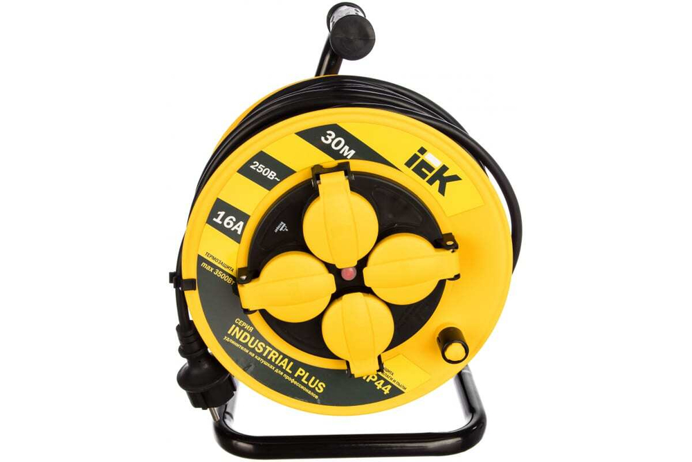 Удлинитель силовой на катушке с термозащитой 4 места 3500Вт 30м 3х1,5мм2 IP44 INDUSTRIAL PLUS IEK