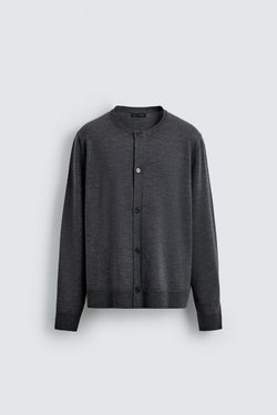 ZARA КАРДИГАН КЛАССИЧЕСКОГО КРОЯ С ШЕРСТЬЮ, АНТРАЦИТОВО-СЕРЫЙ