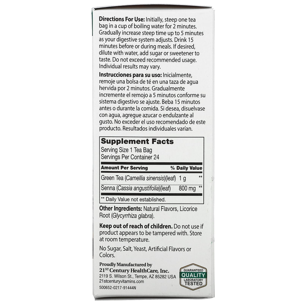 21st Century, травяной чай для похудения, зеленый чай, 24 чайных пакетика, 48 г (1,7 унции)