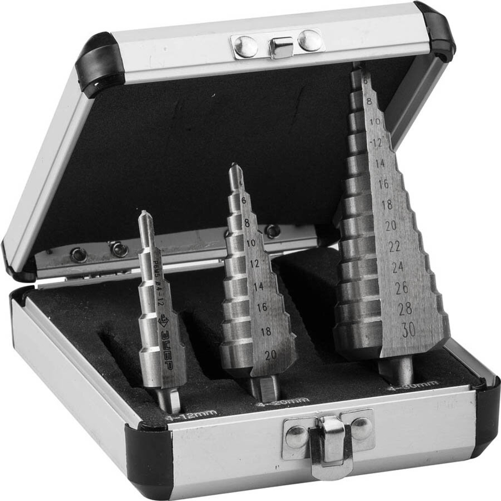 URAGAN 3 шт, 4-30мм, винтовая спираль, набор сверл ступенчатых(29658-4-30-H3)