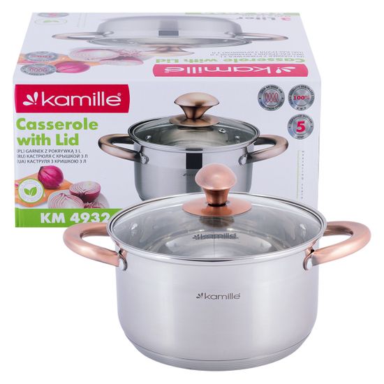 Кастрюля 3 л. из нержавеющей стали Kamille KM 4932 с медными ручками