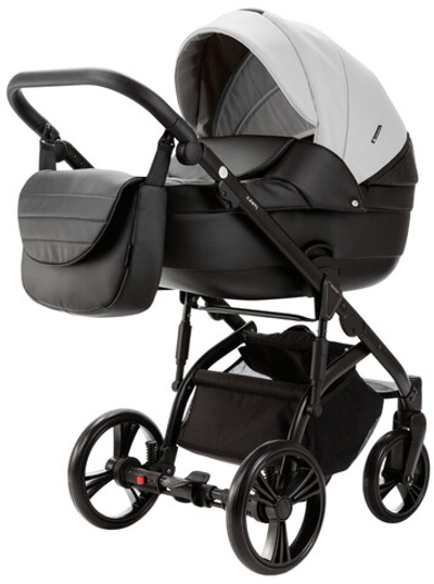 Детская коляска Adamex Lanti Deluxe 3 в 1 LN-SD01 (БЕЛ.КОЖА + ЧЕРН. КОЖА)