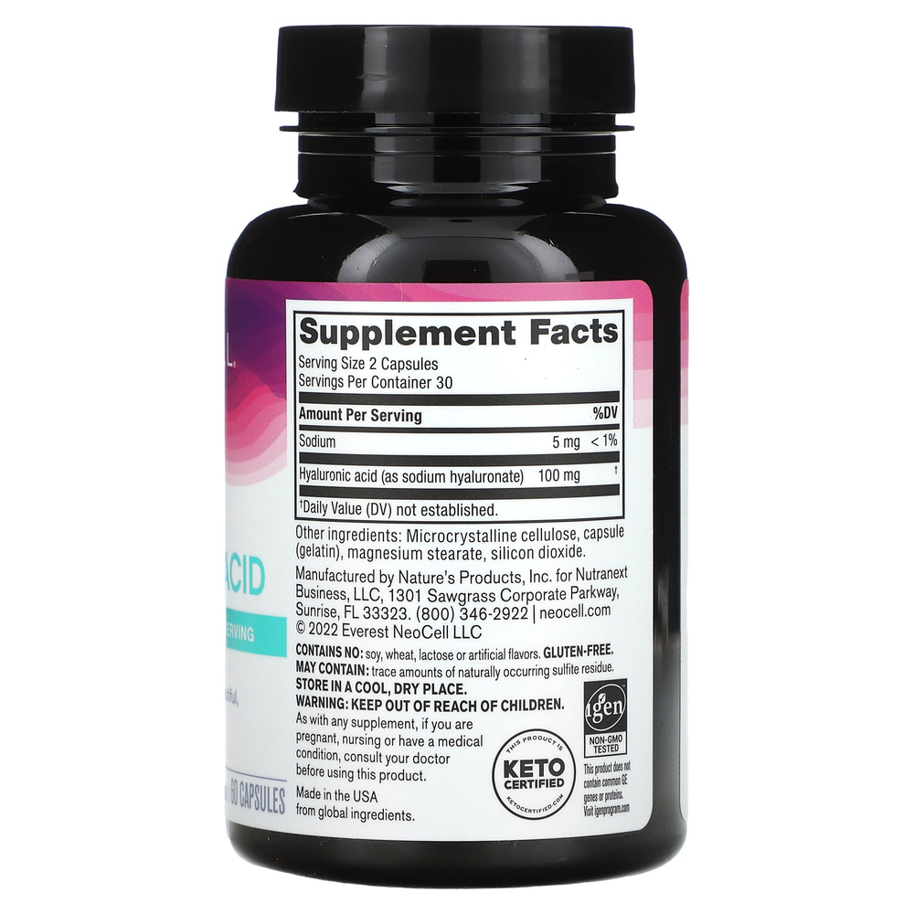 NeoCell, гиалуроновая кислота, 60 капсул (50 мг в 1 капсуле)