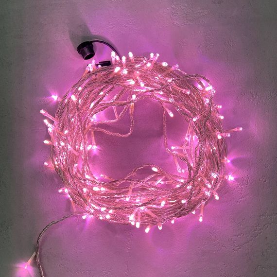 Светодиодная гирлянда с возможностью динамики 20 м., 200 светло-розовых LED ламп, 24V., прозрачный силиконовый провод, IP65, Beauty Led (EST200-3W10-1BP)