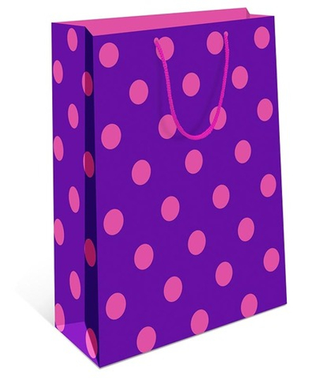 Пакет подарочный, Горошек, Фиолетовый/Розовый, 26*32*12 см, 1 шт.