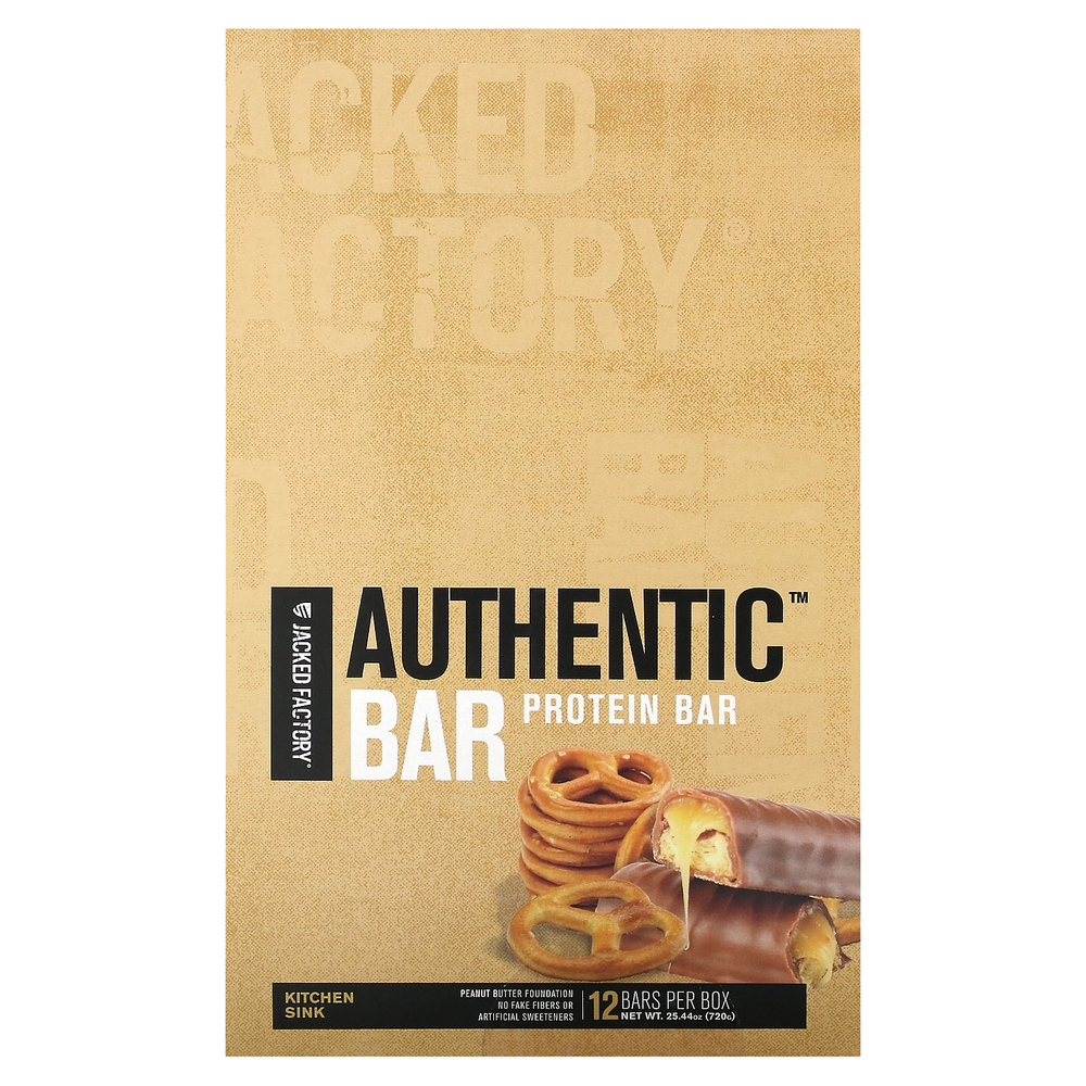 Jacked Factory, Authentic Bar, протеиновый батончик, 12 батончиков, 60 г (2,12 унции)