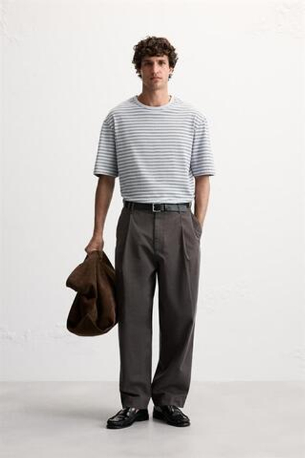 ZARA ФУТБОЛКА С КОНТРАСТНОЙ ДЕТАЛЬЮ ПО НИЗУ, ГОЛУБОЙ