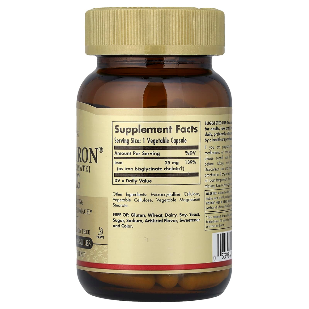 Solgar, Gentle Iron®, добавка с железом, 25 мг, 90 растительных капсул
