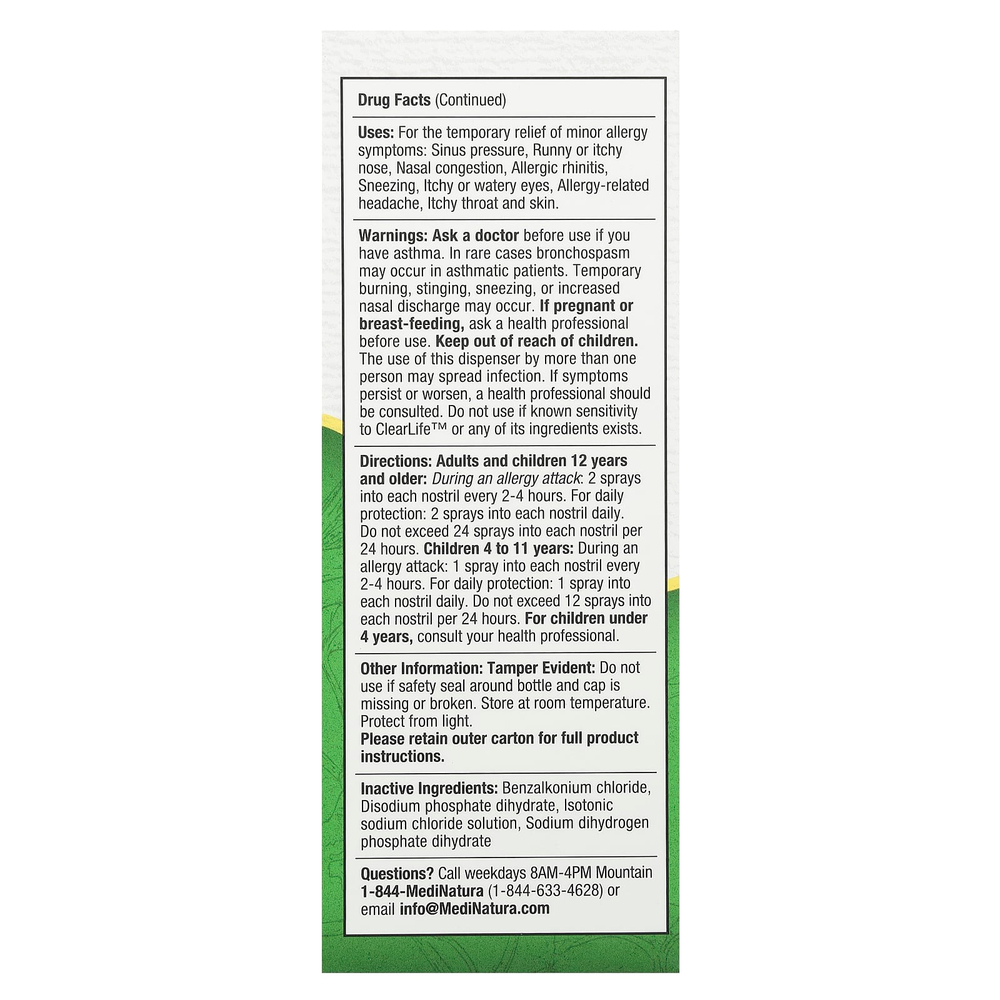 MediNatura, ClearLife™, назальный спрей от аллергии, 20 мл (0,68 жидк. унции)