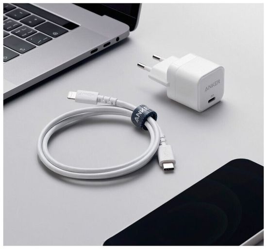 Адаптер питания Anker PPort III Cube 20W B2149 с кабелем USB-C - lightning белого цвета