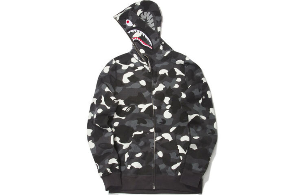 Худи A BATHING APE City Camo Shark Full Zip Hoodie Black, bape-ss18-089