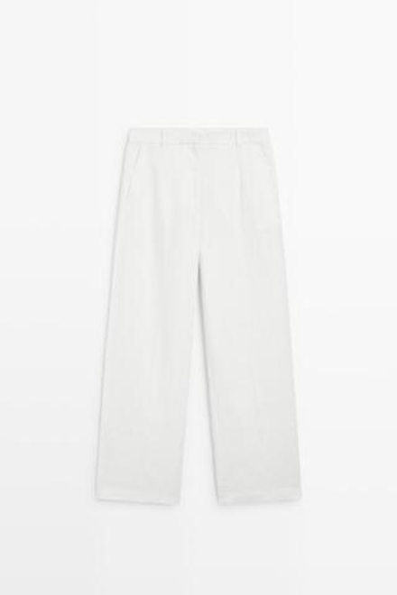 Massimo Dutti Брюки из 100% льна с защипами, белый