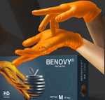 Перчатки нитриловые одноразовые «BENOVY», ромбовидные, особопрочные, ОРАНЖЕВЫЕ, 25 пар/уп