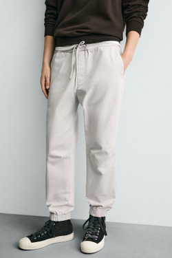 ZARA ЗАУЖЕННЫЕ БРЮКИ-ДЖОГГЕРЫ, СВЕТЛО-СЕРЫЙ