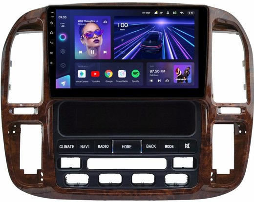 Магнитола для Toyota Land Cruiser 100, Lexus LX470 1998-2002 (климат на ШГУ, рамка дерево) - Teyes CC3L монитор 9" IPS на Android 10, 8-ядер, CarPlay, 4G SIM-слот