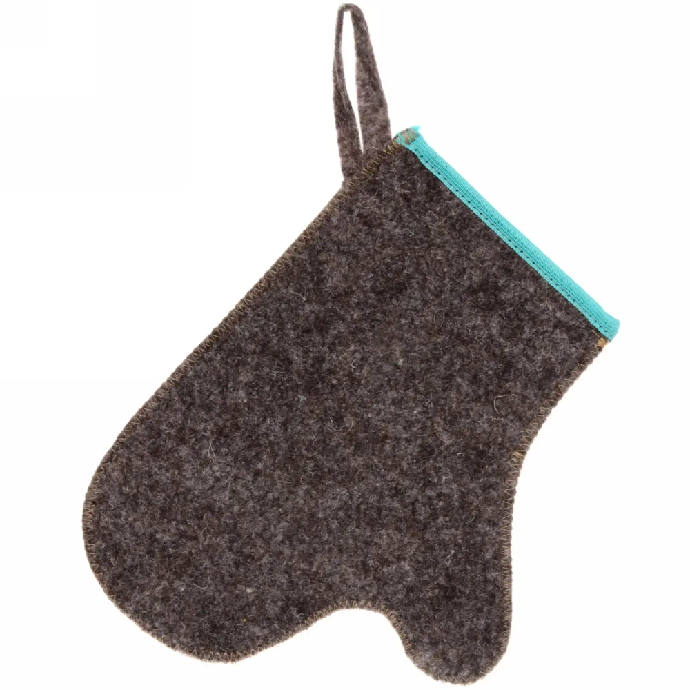 Рукавица для сауны темная эконом с бирюзовым кантом