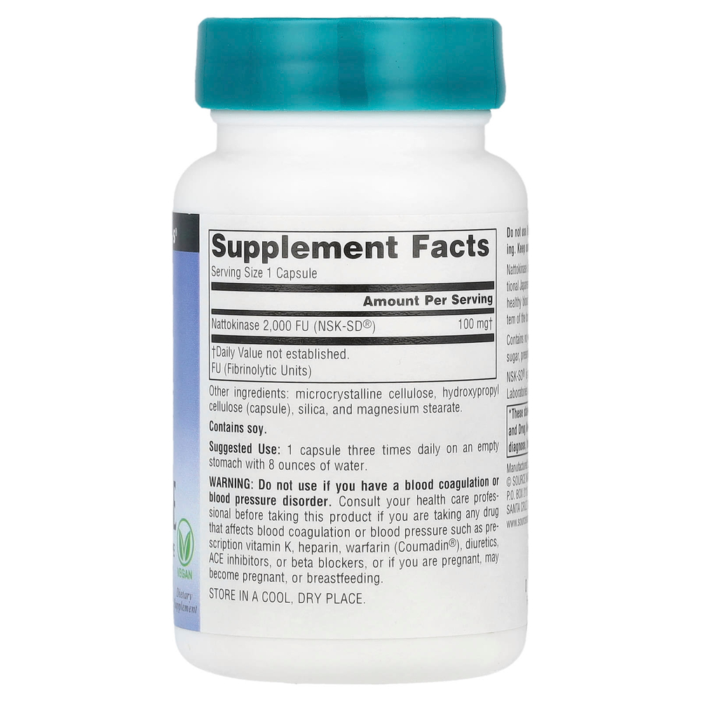 Source Naturals, Наттокиназа, 100 мг, 60 веганских капсул