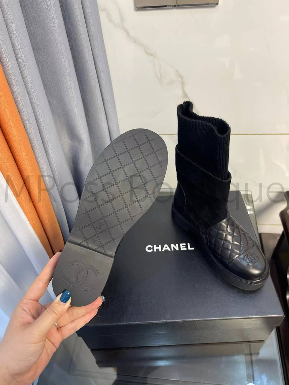 Женские черные комбинированные ботинки Chanel (Шанель) премиум класса