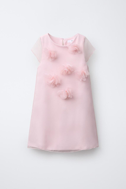 ZARA ПЛАТЬЕ ИЗ ПОЛУПРОЗРАЧНОЙ ТКАНИ С ЦВЕТМИ ИЗ ОРГАНЗЫ, РОЗОВЫЙ