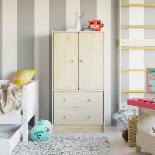 Комод деревянный Раст 2 ящика с органайзерами, с 2 дверями и полкой, в натуральной отделке