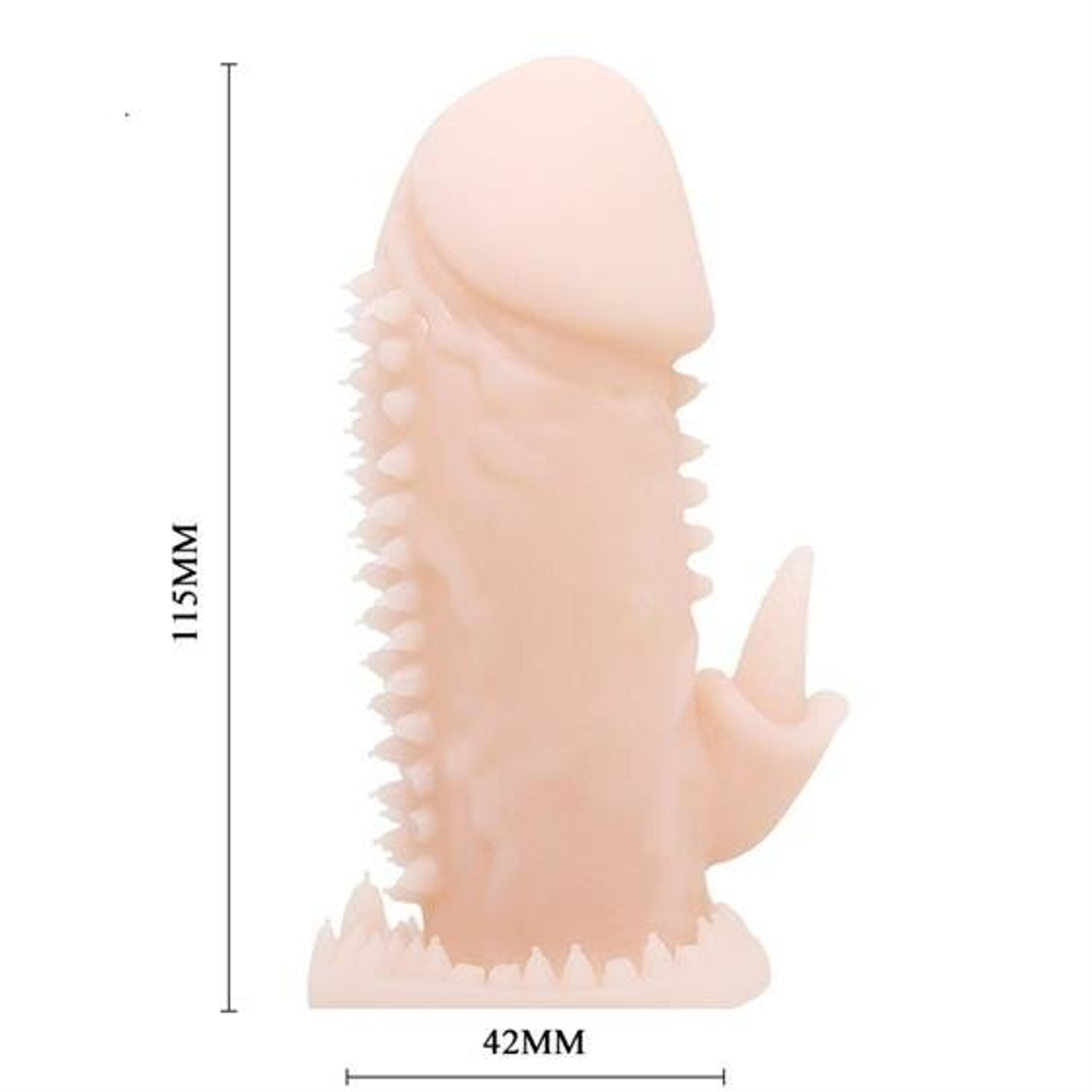 Телесная насадка на пенис со стимулятором клитора - 11,5 см. (Цвет: телесный)