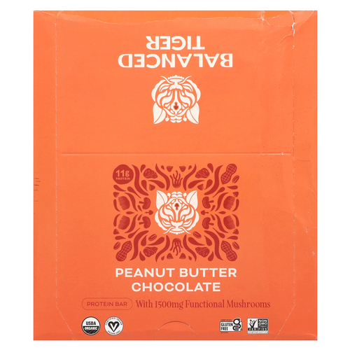 Balanced Tiger, протеиновый батончик, арахисовая паста и шоколад, 12 шт. по 44 г (1,55 унции)