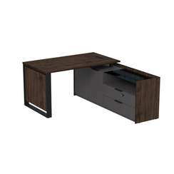 15СОЛД-КЗ-ШД.1408 Стол рабочий с люч, на опорной двусост тумбе, с ящ, с код замком (1460*1768*750)