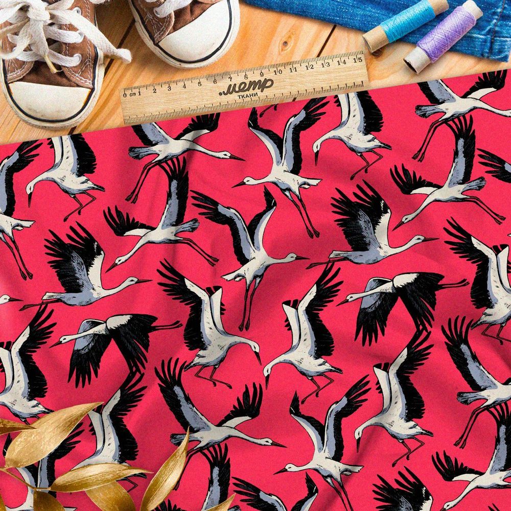 Ткань премиум флис стая журавлей