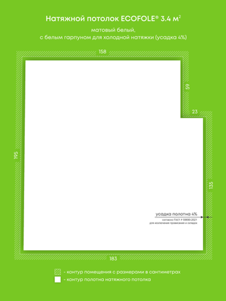 Матовый натяжной потолок 3.4 м2