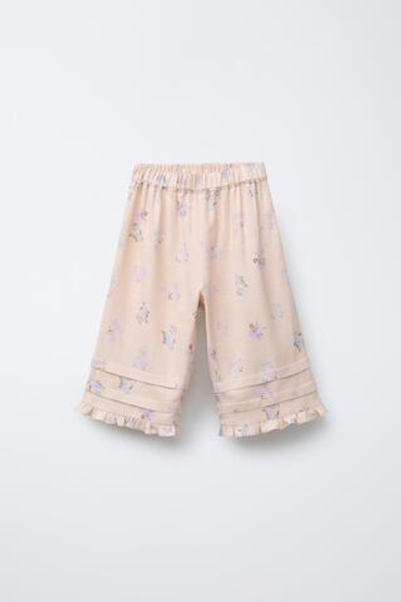 ZARA БРЮКИ-КЮЛОТЫ ИЗ СМЕСОВОГО ЛЬНА С ВОЛАНАМИ, ПЕРСИКОВЫЙ