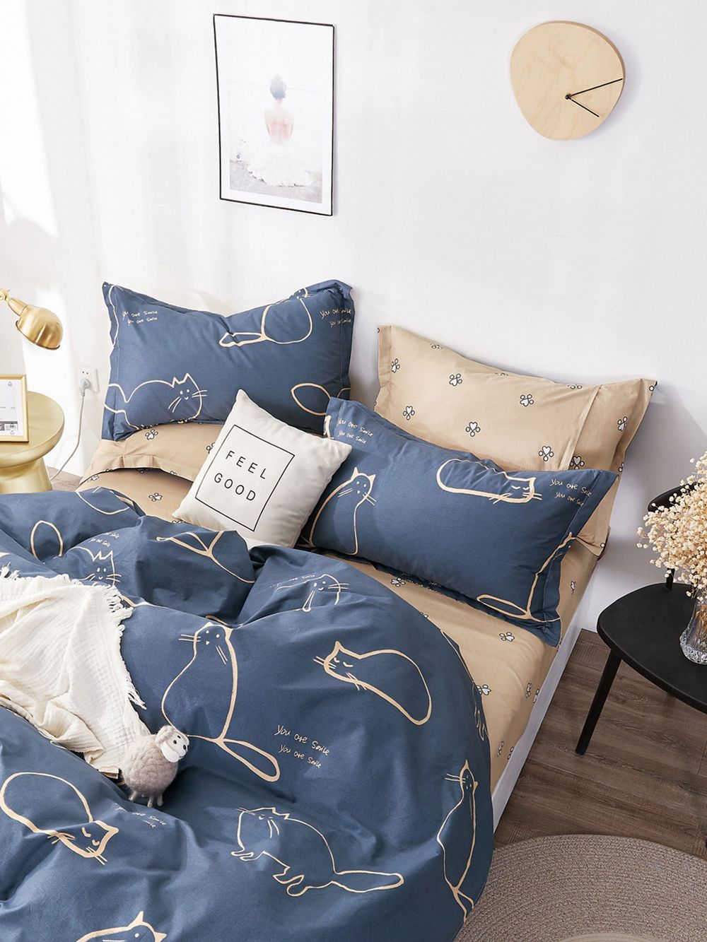 Постельное белье Сказка "Котики/Котики (компаньон)" семейное   наволочки 50х70 2шт Простынь на резинке 160х200 см  Пододеяльник 145х215 см(2шт)