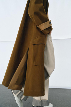 ZARA ДЛИННЫЙ КОМБИНИРОВАННЫЙ ТРЕНЧ — ZW COLLECTION, МЯГКИЙ КАШТАНОВЫЙ
