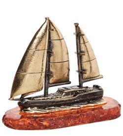 Народные промыслы AM-1969 Фигурка «Яхта-Волна» (латунь, янтарь)