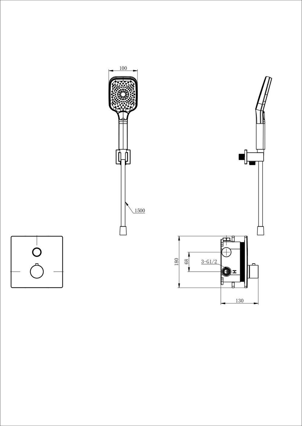 Смеситель для душа с термостатом встраиваемый WONZON & WOGHAND, Брашированное золото (WW-D1017-B-BG)