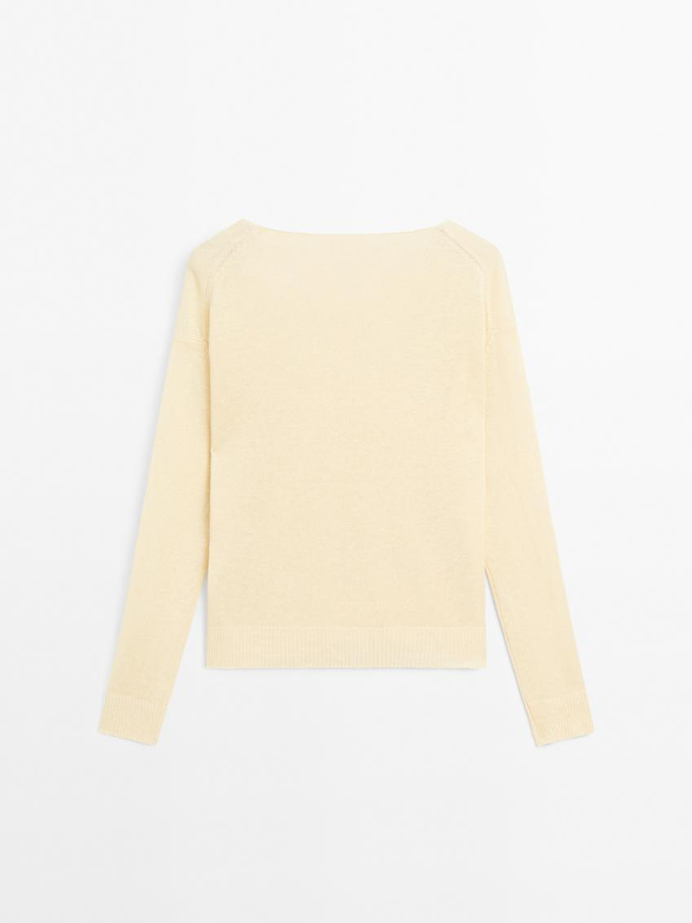 Massimo Dutti Свитер из 100% льна с длинными рукавами, желтый