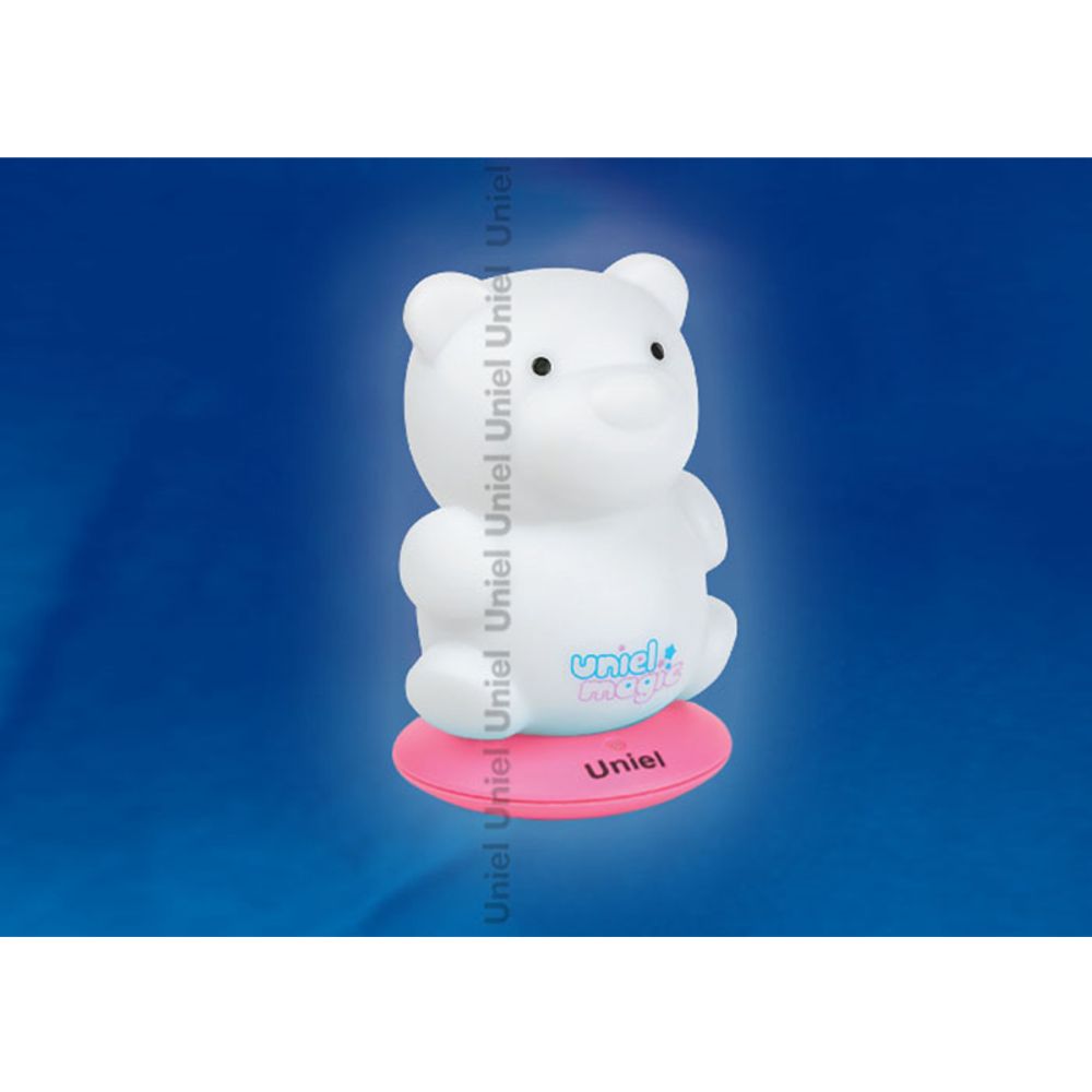DTL-305-Медвежонок/3color/Base pink/Rech Светильник-ночник серия «Волшебные фонарики» аккумуляторный на розовой подставке. Пластиковая упаковка.