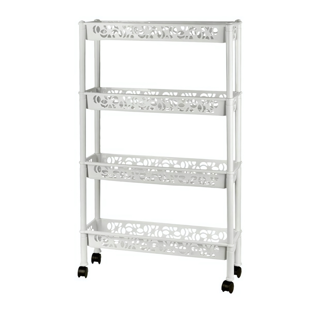 Этажерка Keeplex Light на колесиках четырехсекционная прямоугольная длинная 58х18х93,5 белое облако