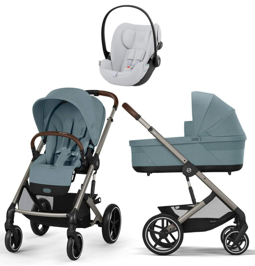 Коляска Cybex Balios S Lux TPE 2025 Cloud G i-Size Fog Grey 3 в 1 Stormy Blue с дождевиками