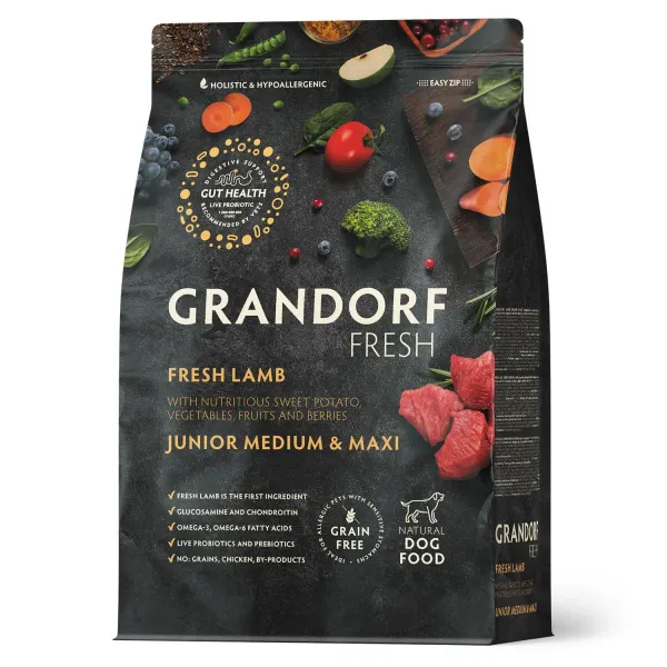 Уценка! Повр.упак. / Сухой корм GRANDORF Fresh DOG JUNIOR Lamb&Sweet Potato для юниоров из свежего мяса ягненка с бататом