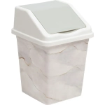 Ведро для мусора с подвижной крышкой 10л квадратное с декором Белый Мрамор