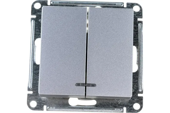 Выключатель Systeme Electric ATLASDESIGN 2 клавиши с индикатором алюминий 38183